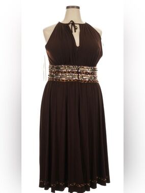 Js Boutique chocolate brown Halter Evening Dress with Sequin Waistband